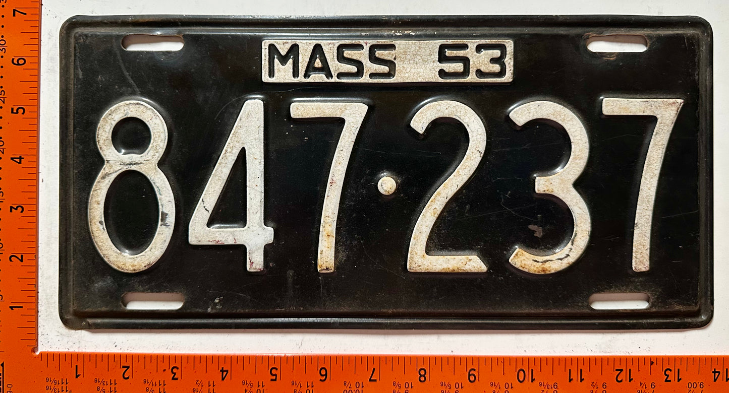 1953 Massachusetts #847-237 Passenger License Plate
