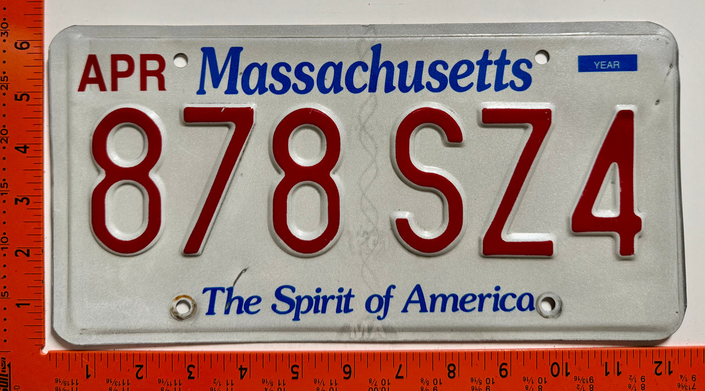 undated Massachusetts #878 SZ4 Passenger License Plate