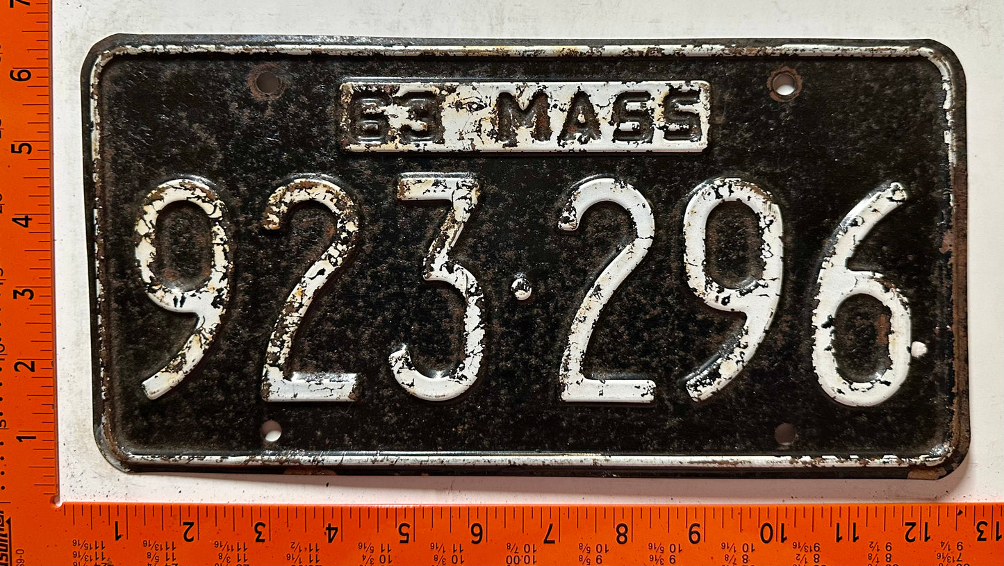 1963 Massachusetts #923-296 Passenger License Plate
