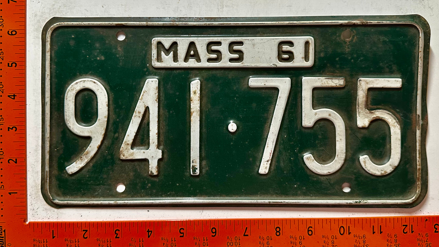 1961 Massachusetts #941-755 Passenger License Plate