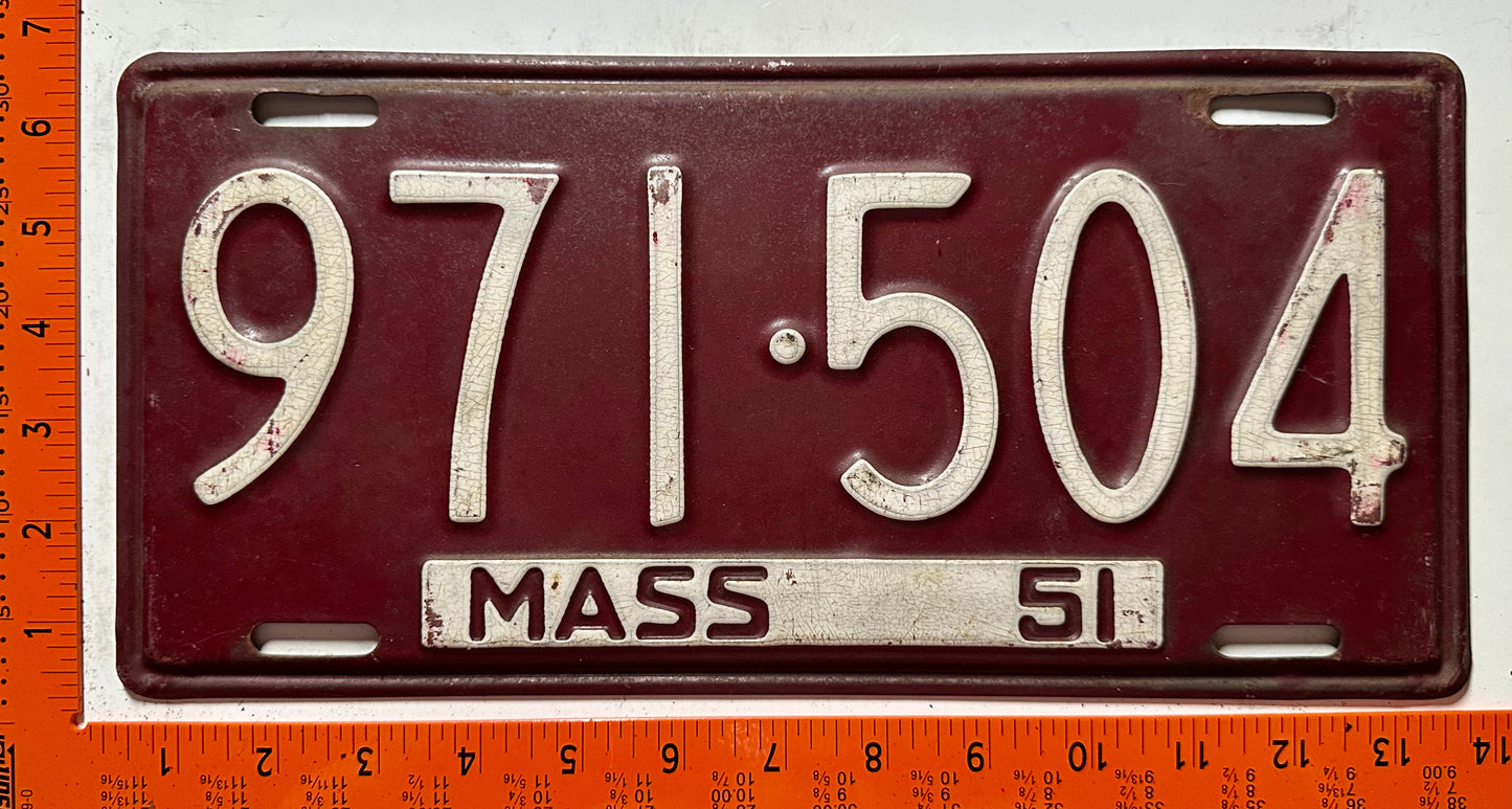 1951 Massachusetts #971-504 Passenger License Plate