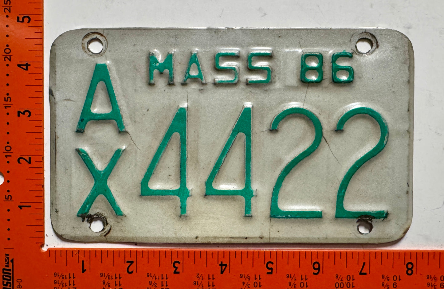 1986 Massachusetts #A/X 4422 Motorcycle License Plate