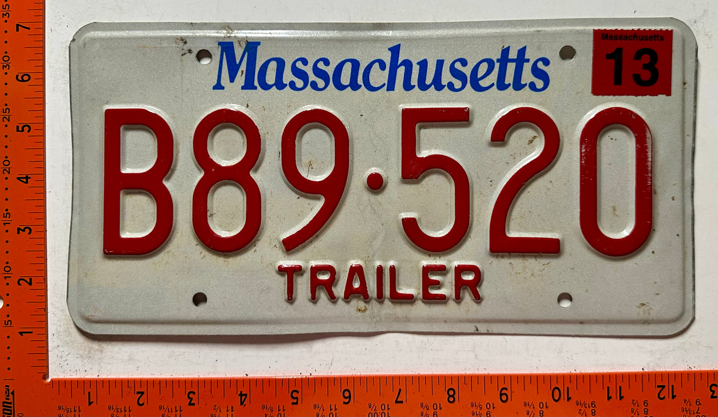 2013 Massachusetts #B89-520 Trailer License Plate