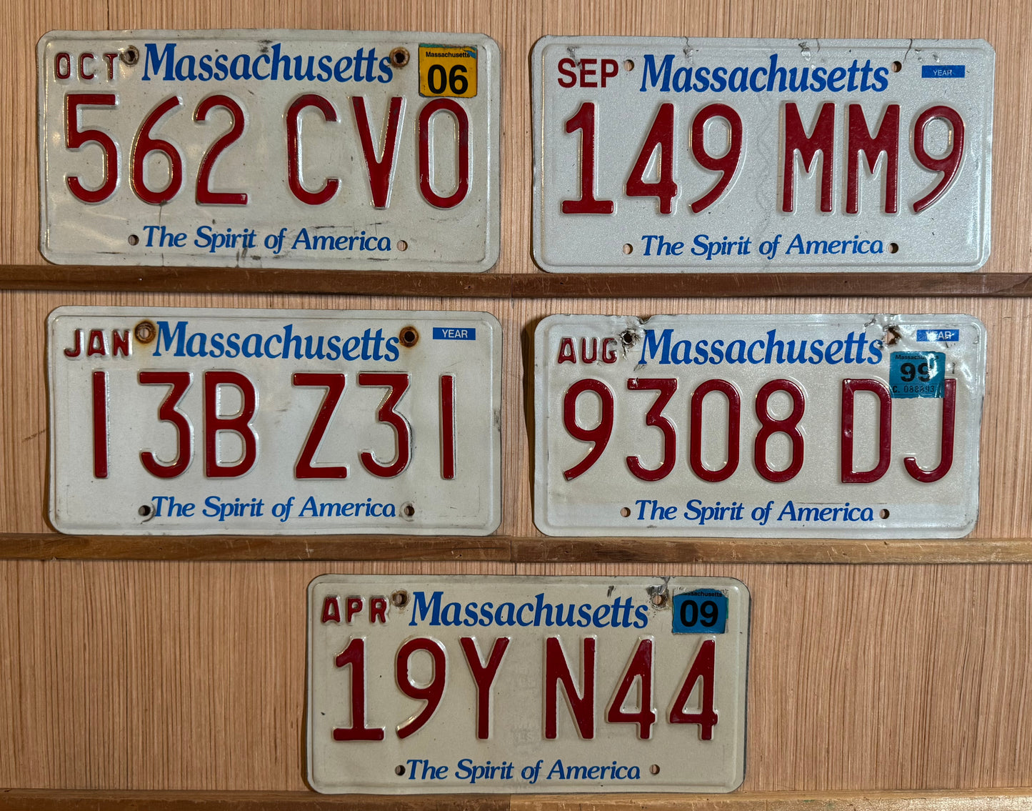 Group of 5 Massachusetts Passenger License Plates (Crafter)