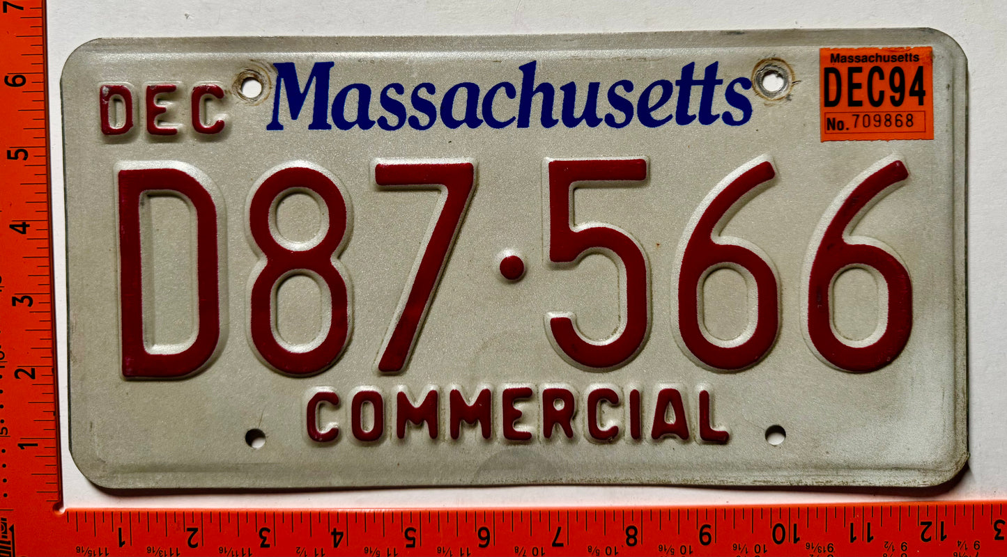 1994 Massachusetts #D87-566 Commercial License Plate