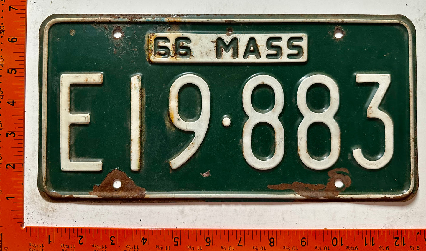 1966 Massachusetts #E19-883 Passenger License Plate