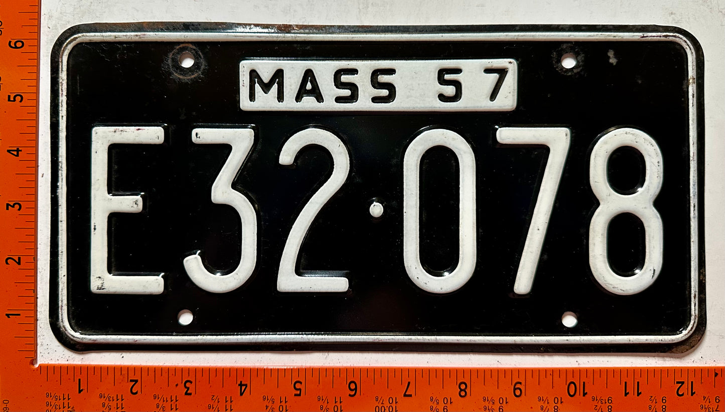 1957 Massachusetts #E32-078 Passenger License Plate