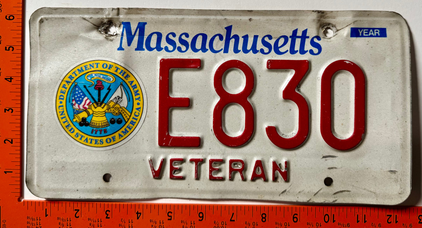 undated Massachusetts #E830 Army Veteran License Plate
