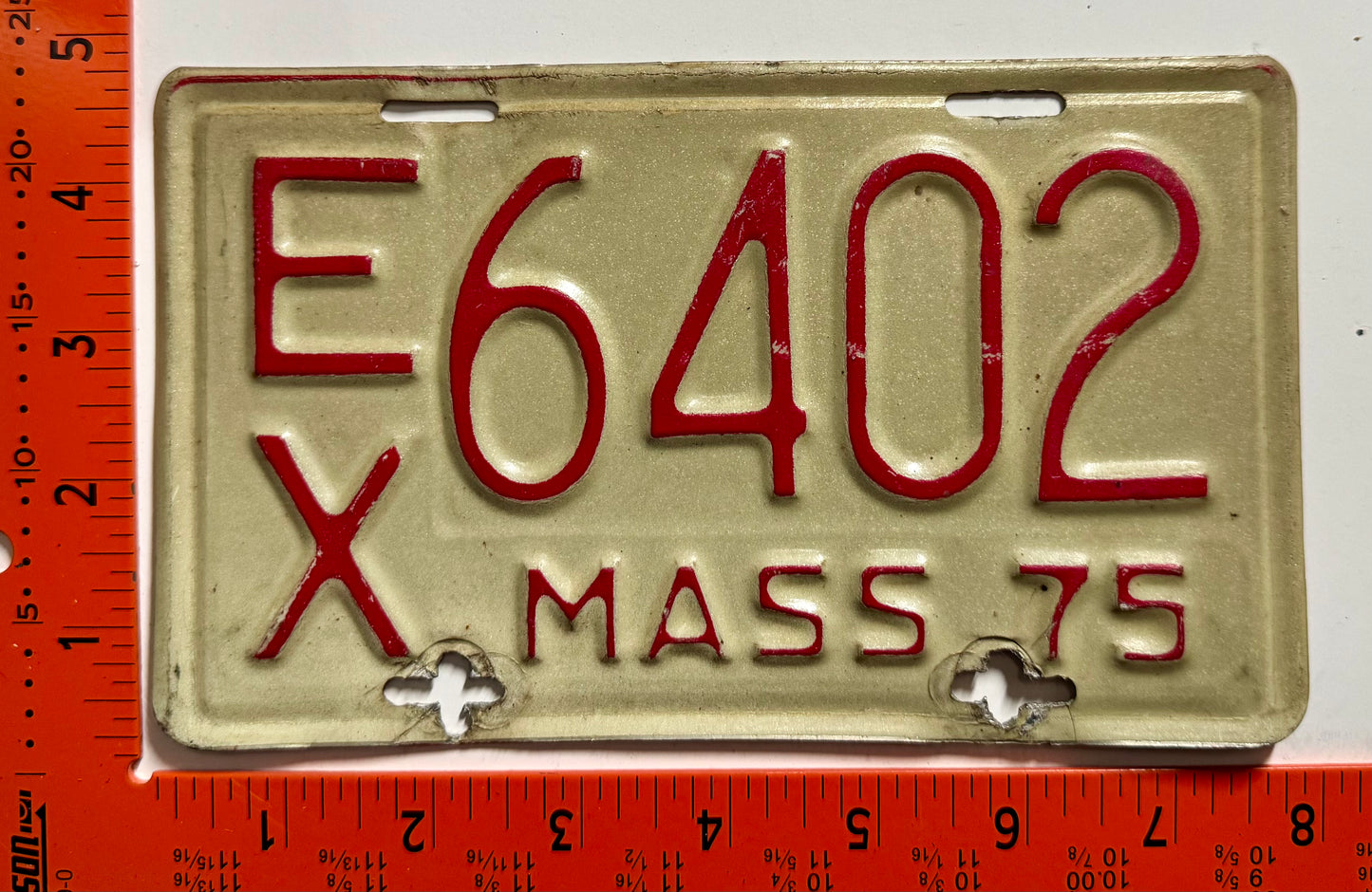 1975 Massachusetts #E/X 6402 Motorcycle License Plate