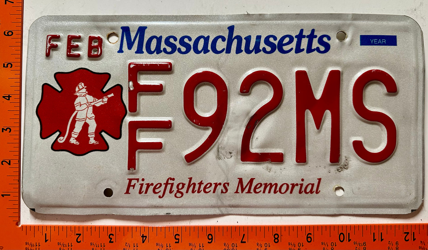 undated Massachusetts #F/F 92MS Firefighters Memorial License Plate