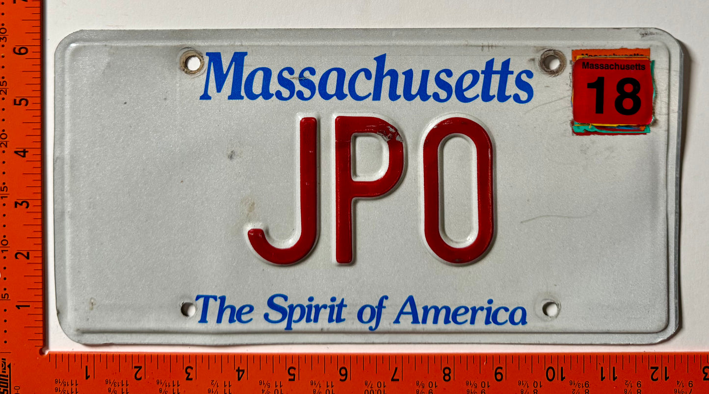 2018 Massachusetts #JPO Passenger Vanity License Plate