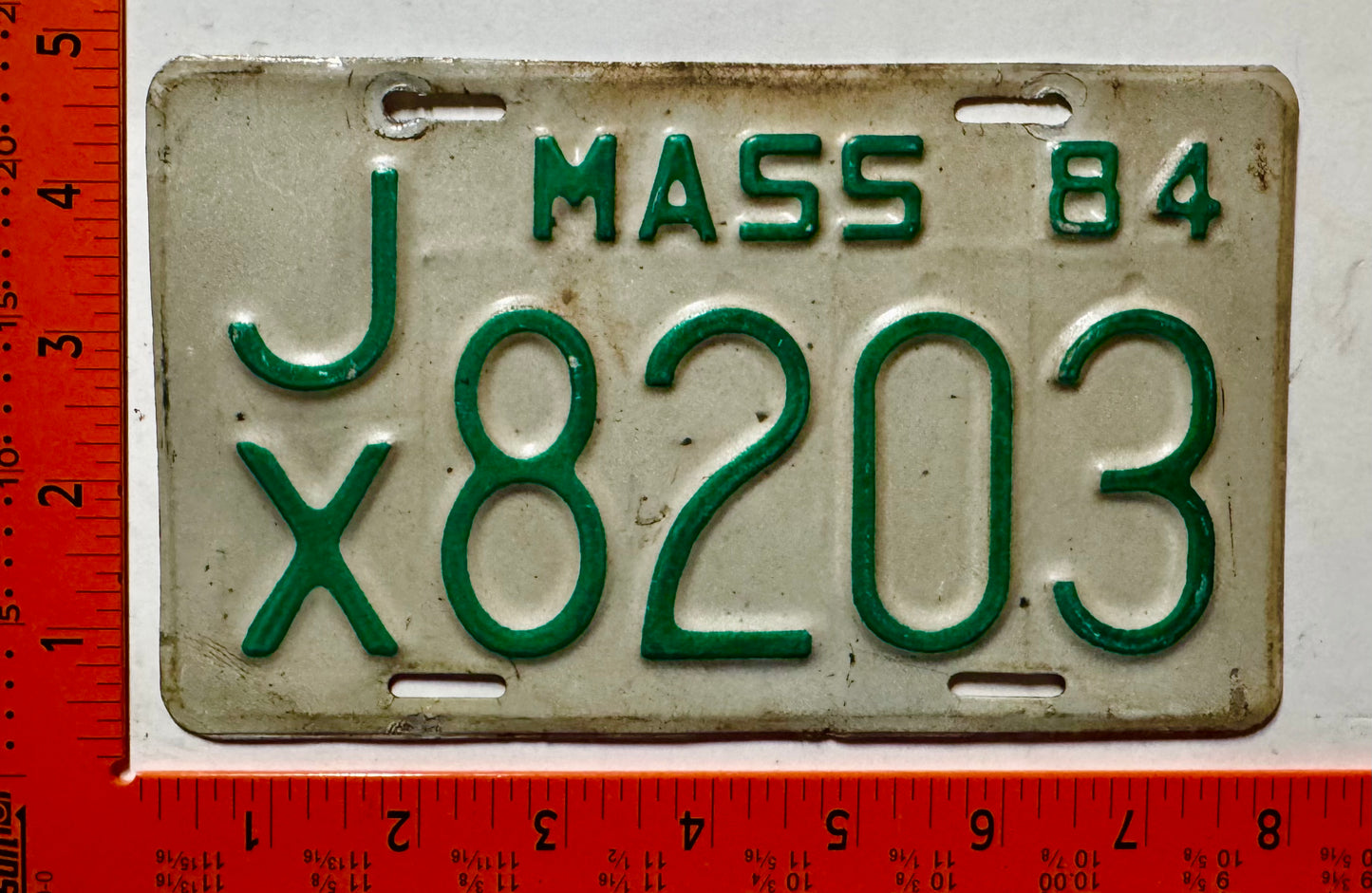 1984 Massachusetts #J/X 8203 Motorcycle License Plate