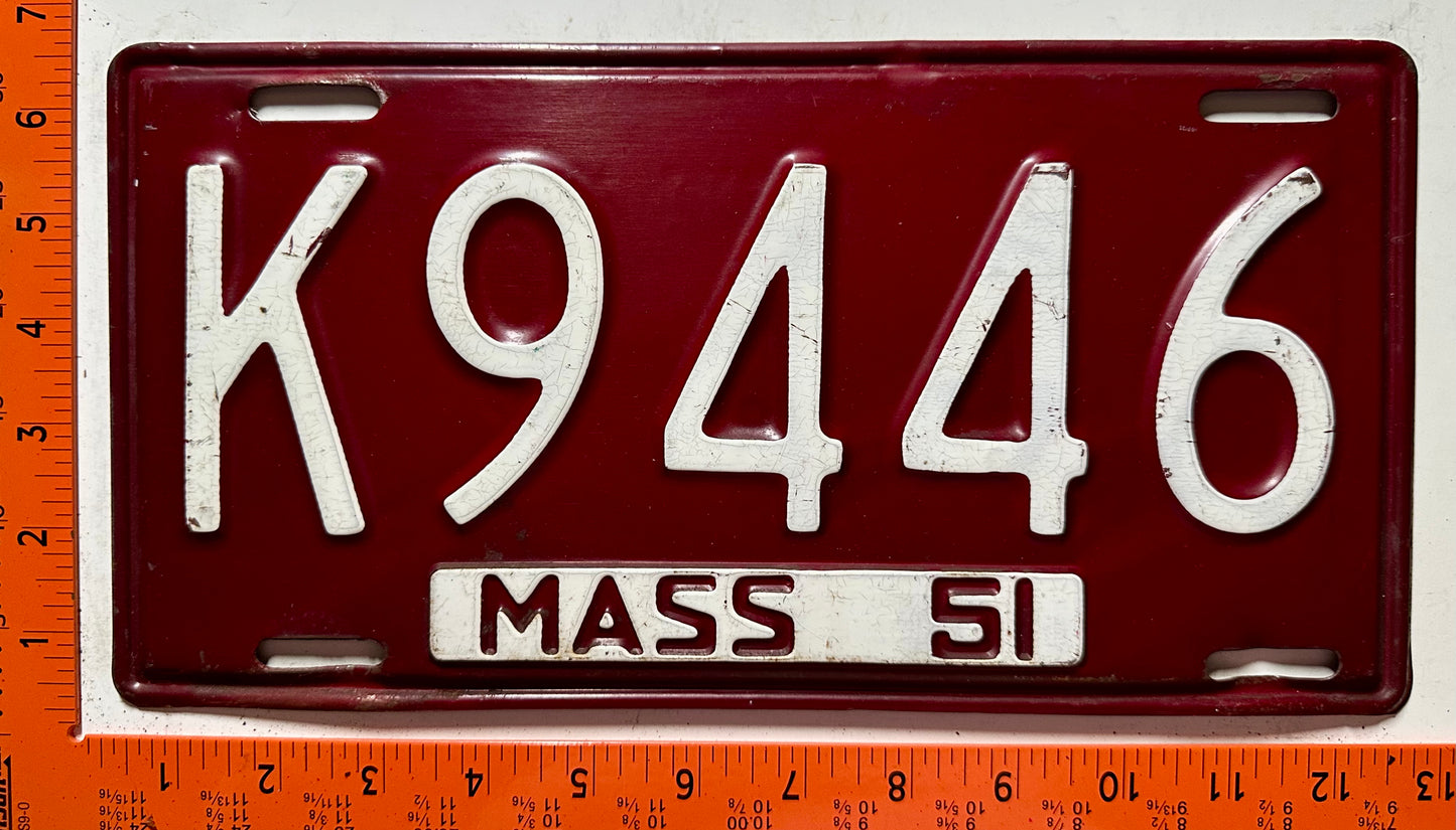 1951 Massachusetts #K9446 Passenger License Plate