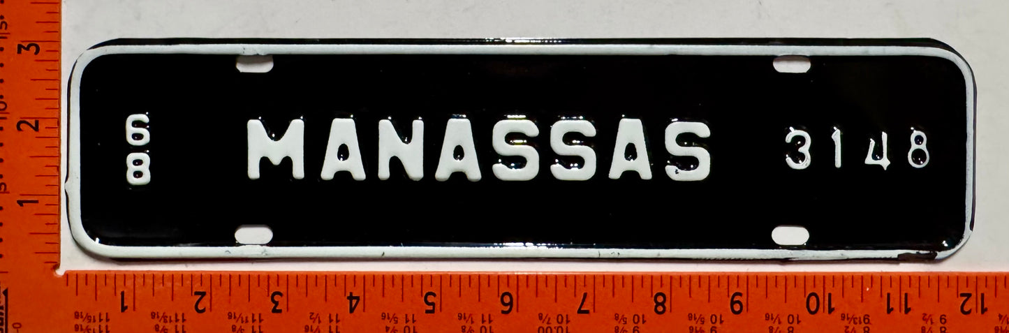 1968 Manassas, Virginia #3148 License Plate