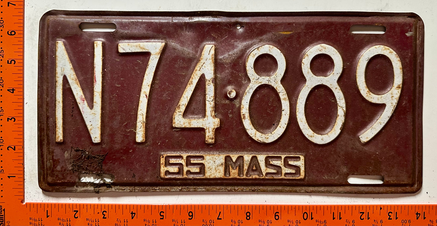 1955 Massachusetts #N74-889 Passenger License Plate