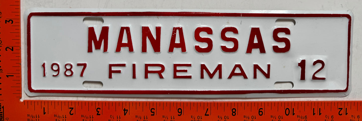 1987 Manassas, Virginia #12 Fireman License Plate