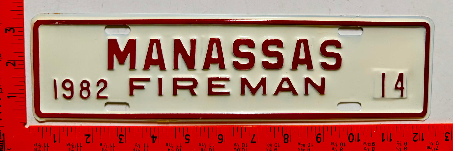1982 Manassas, Virginia #14 Fireman License Plate