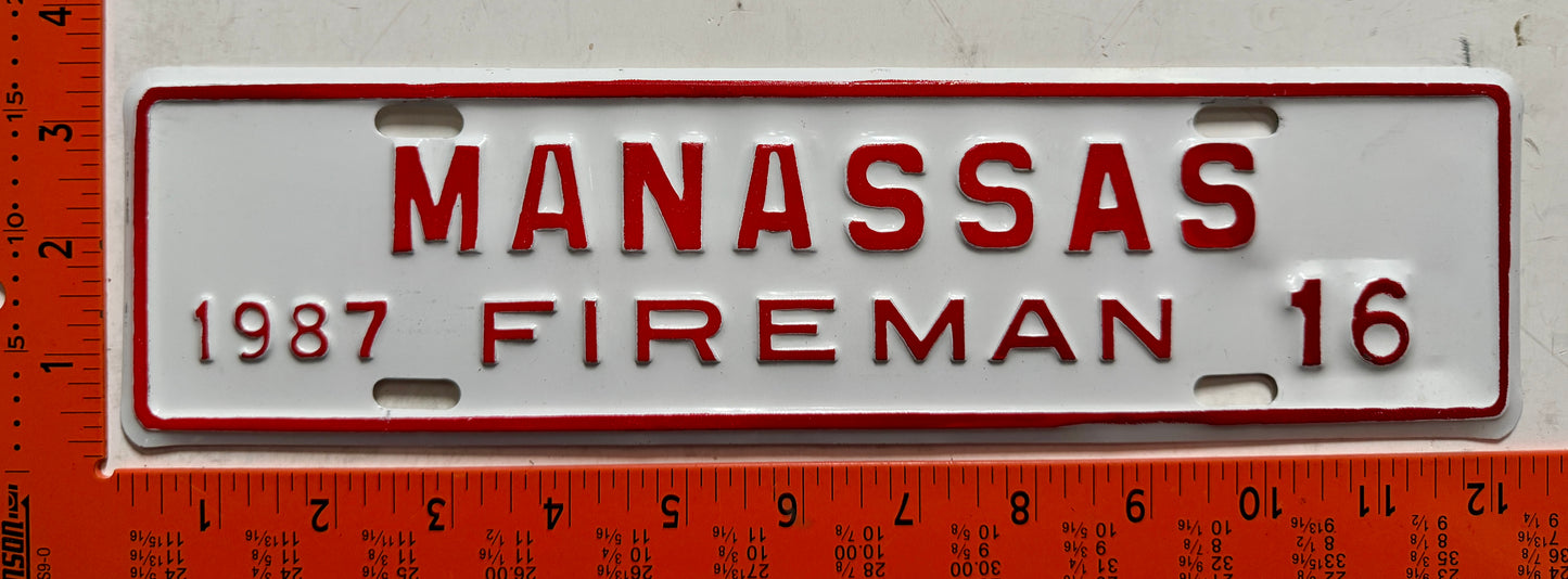 1987 Manassas, Virginia #16 Fireman License Plate