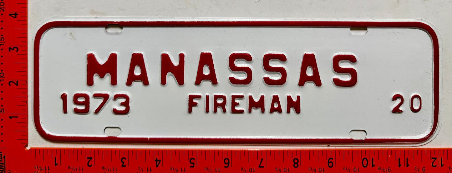 1973 Manassas, Virginia #20 Fireman License Plate