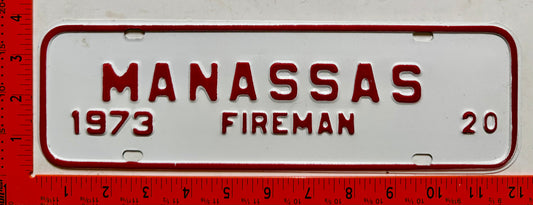 1973 Manassas, Virginia #20 Fireman License Plate