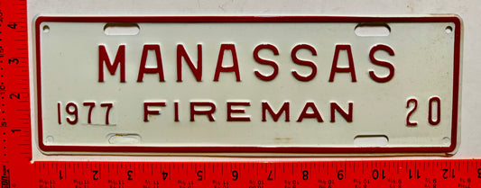 1977 Manassas, Virginia #20 Fireman License Plate