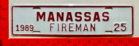 1989 Manassas, Virginia #25 Fireman License Plate