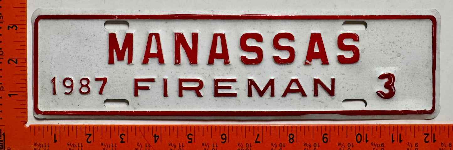 1987 Manassas, Virginia #3 Fireman License Plate