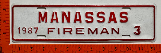 1987 Manassas, Virginia #3 Fireman License Plate