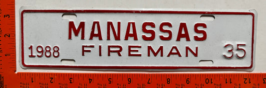 1988 Manassas, Virginia #35 Fireman License Plate