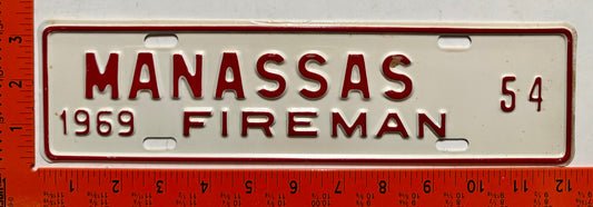 1969 Manassas, Virginia #54 Fireman License Plate
