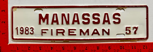 1983 Manassas, Virginia #57 Fireman License Plate