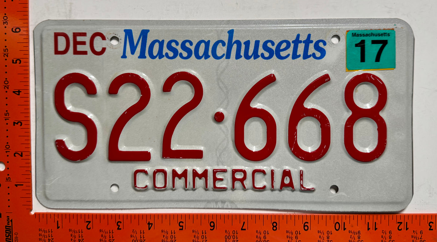 2017 Massachusetts #S22-668 Commercial License Plate