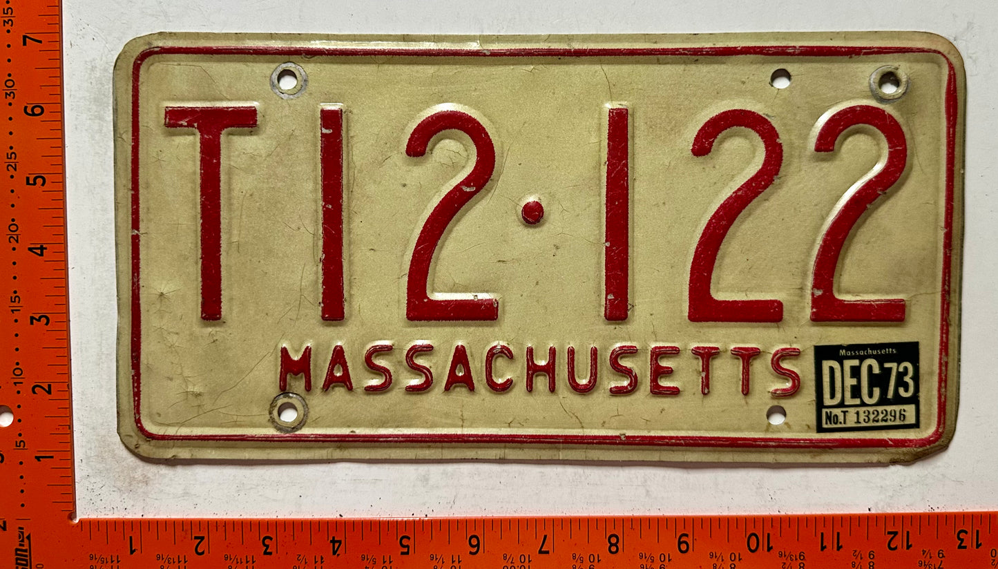 1973 Massachusetts #T12-122 Trailer License Plate