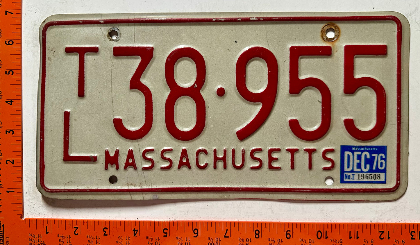 1976 Massachusetts #T/L 38-955 Trailer License Plate