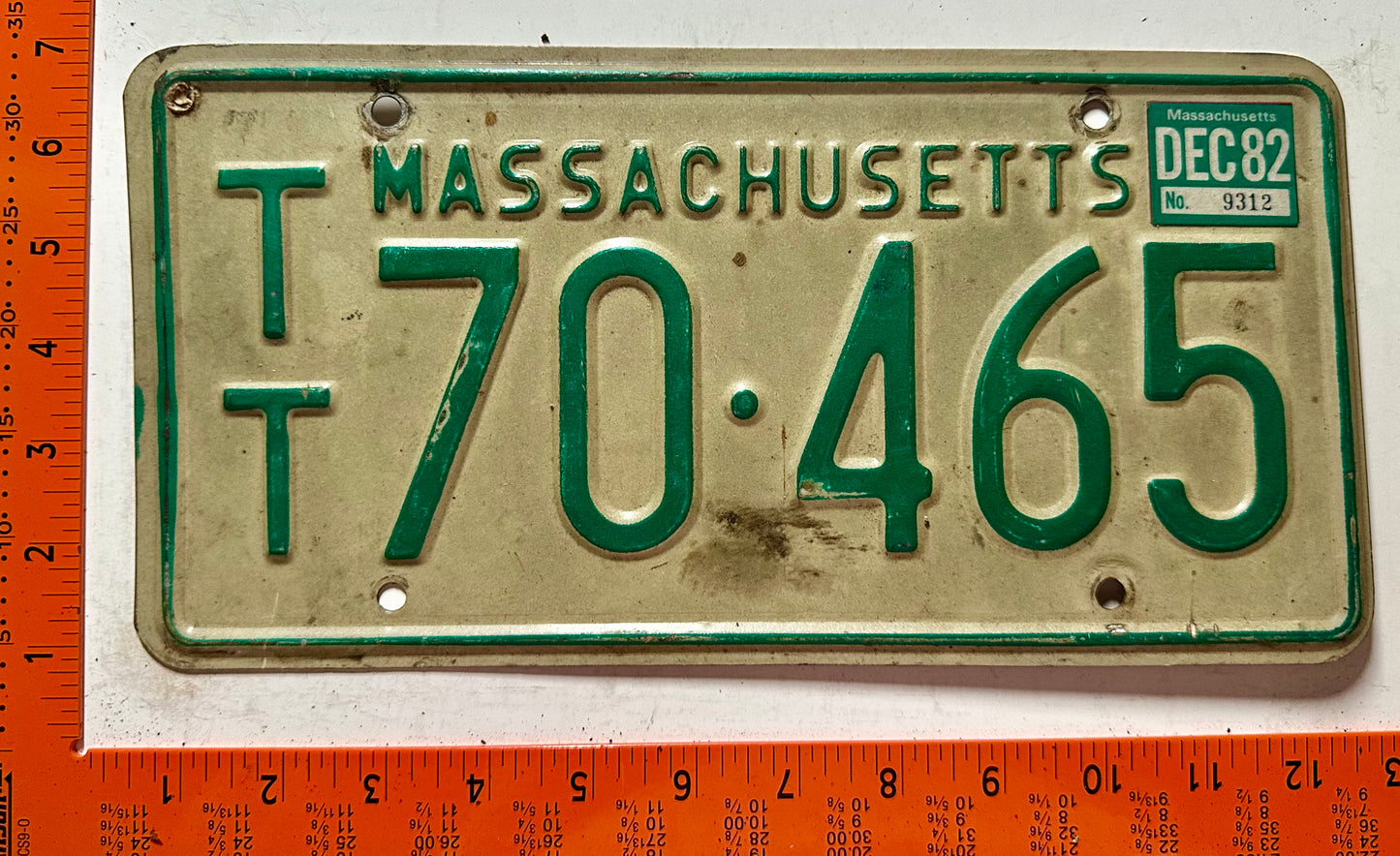 1982 Massachusetts #T/T 70-465 Trailer License Plate