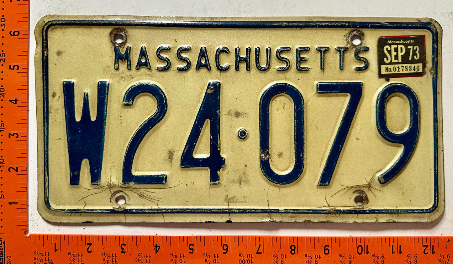 1973 Massachusetts #W24-079 Passenger License Plate