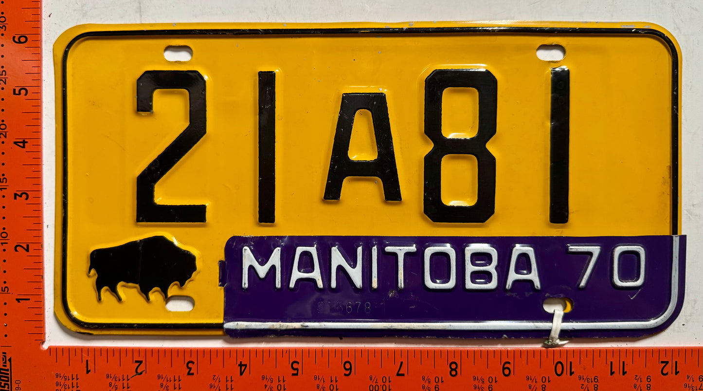 1970 Manitoba #21A81 Passenger License Plate