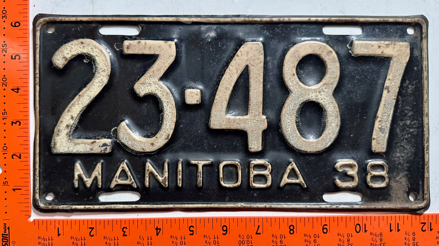 1938 Manitoba #23-487 Passenger License Plate