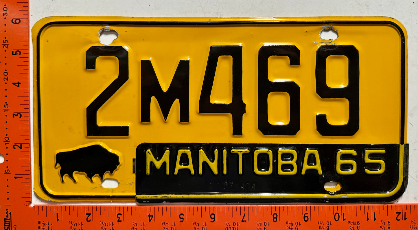 1965 Manitoba #2M469 Passenger License Plate