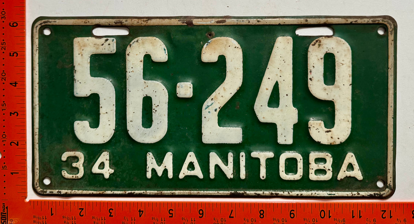 1934 Manitoba #56-249 Passenger License Plate