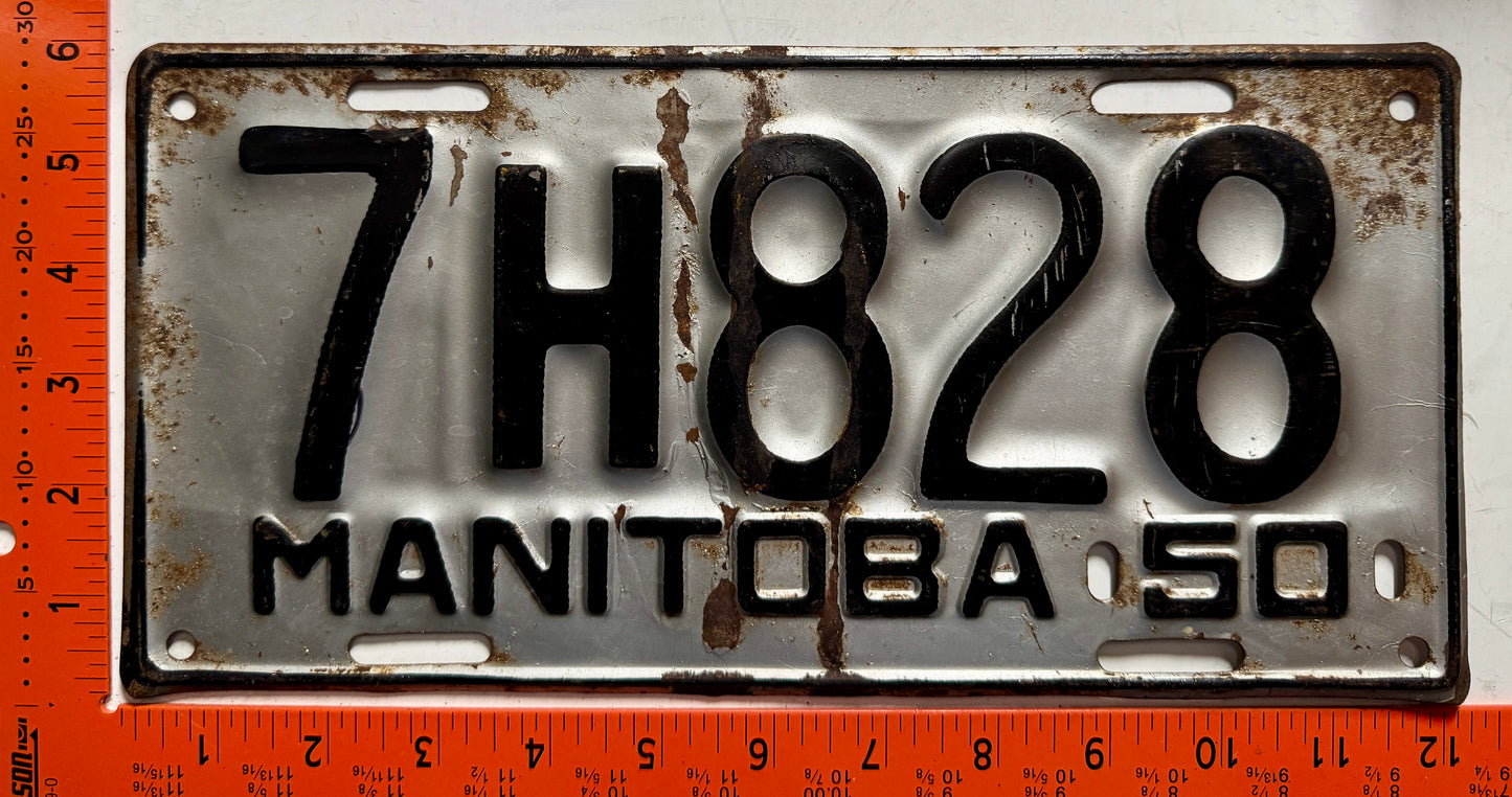 1950 Manitoba #7H828 Passenger License Plate