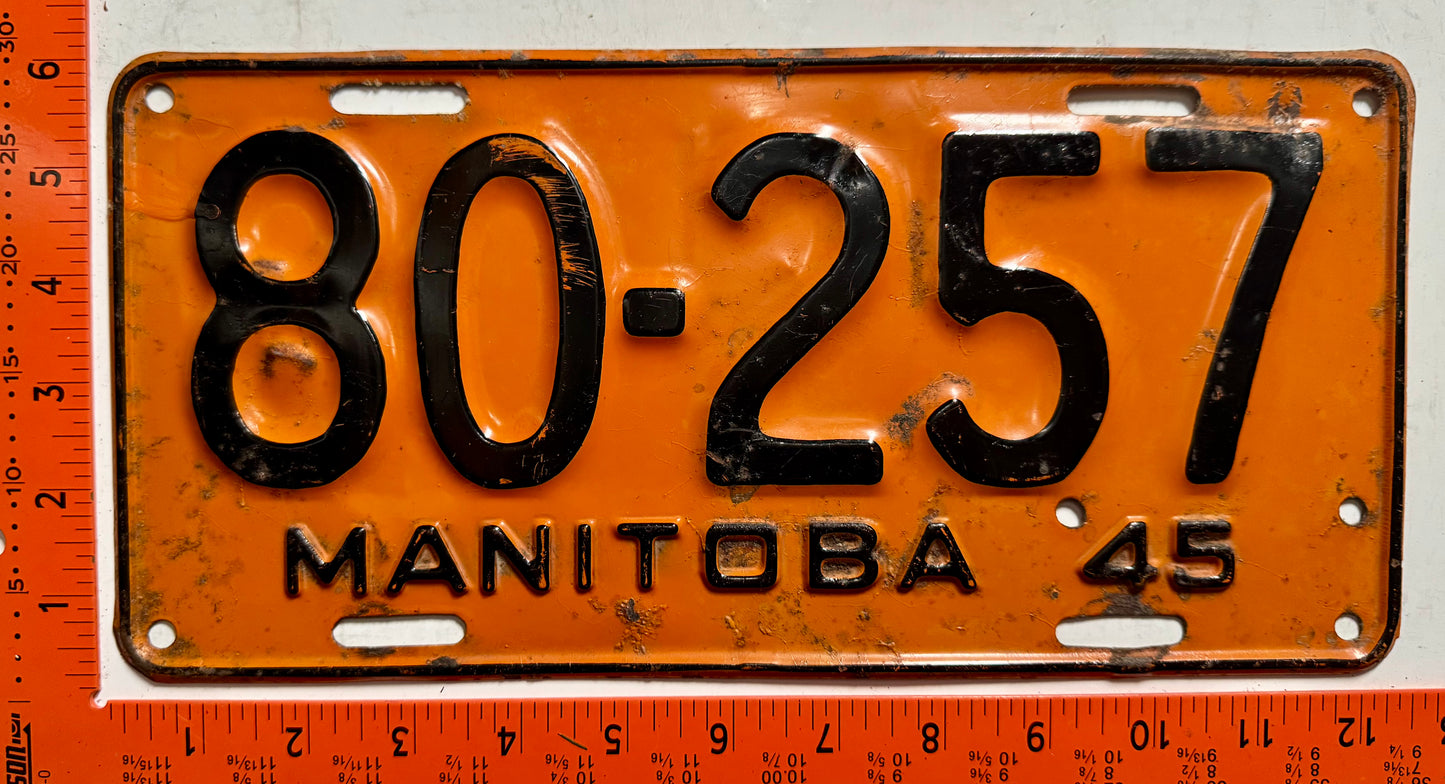 1945 Manitoba #80-257 Passenger License Plate