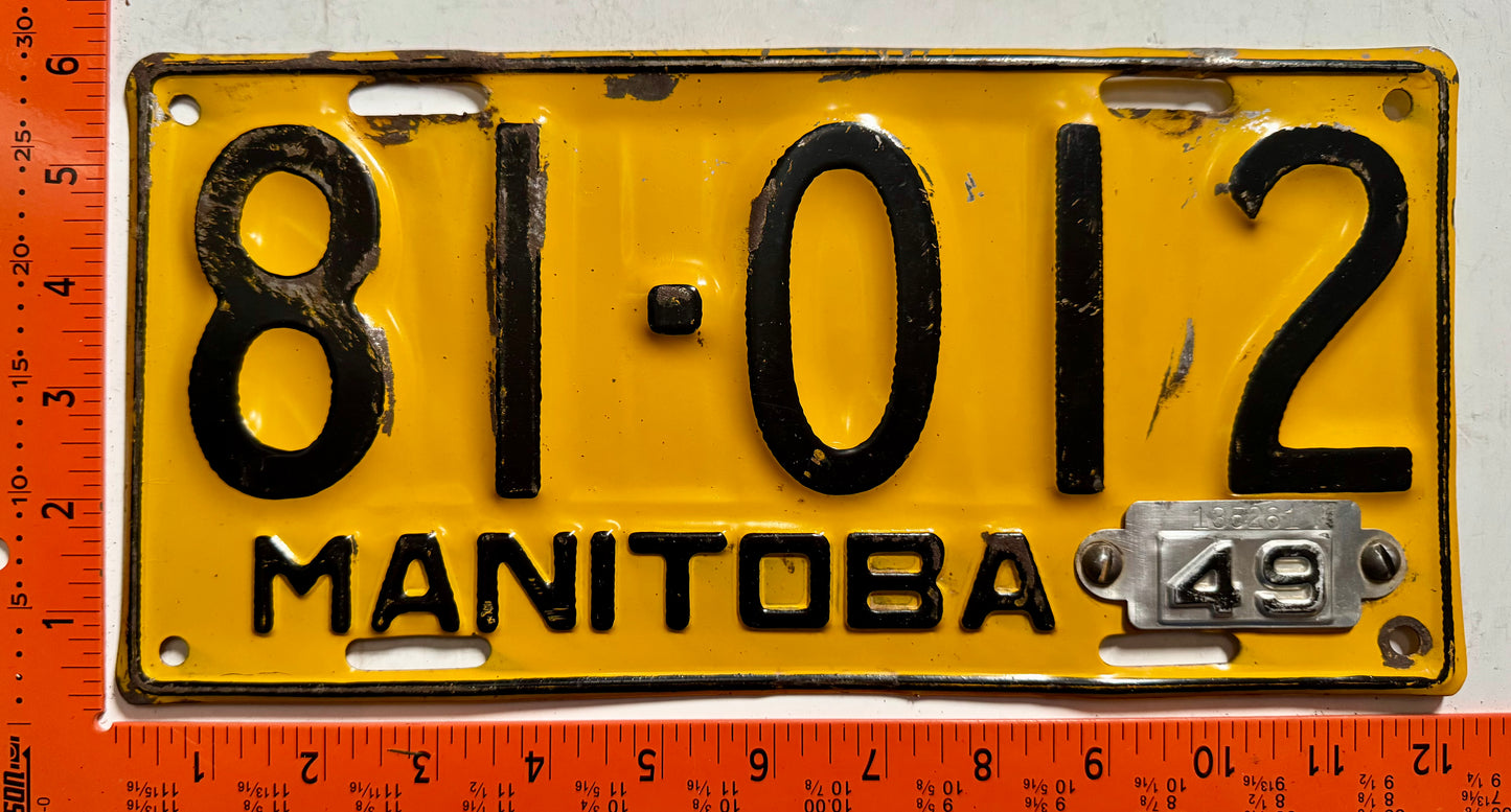 1949 Manitoba #81-012 Passenger License Plate