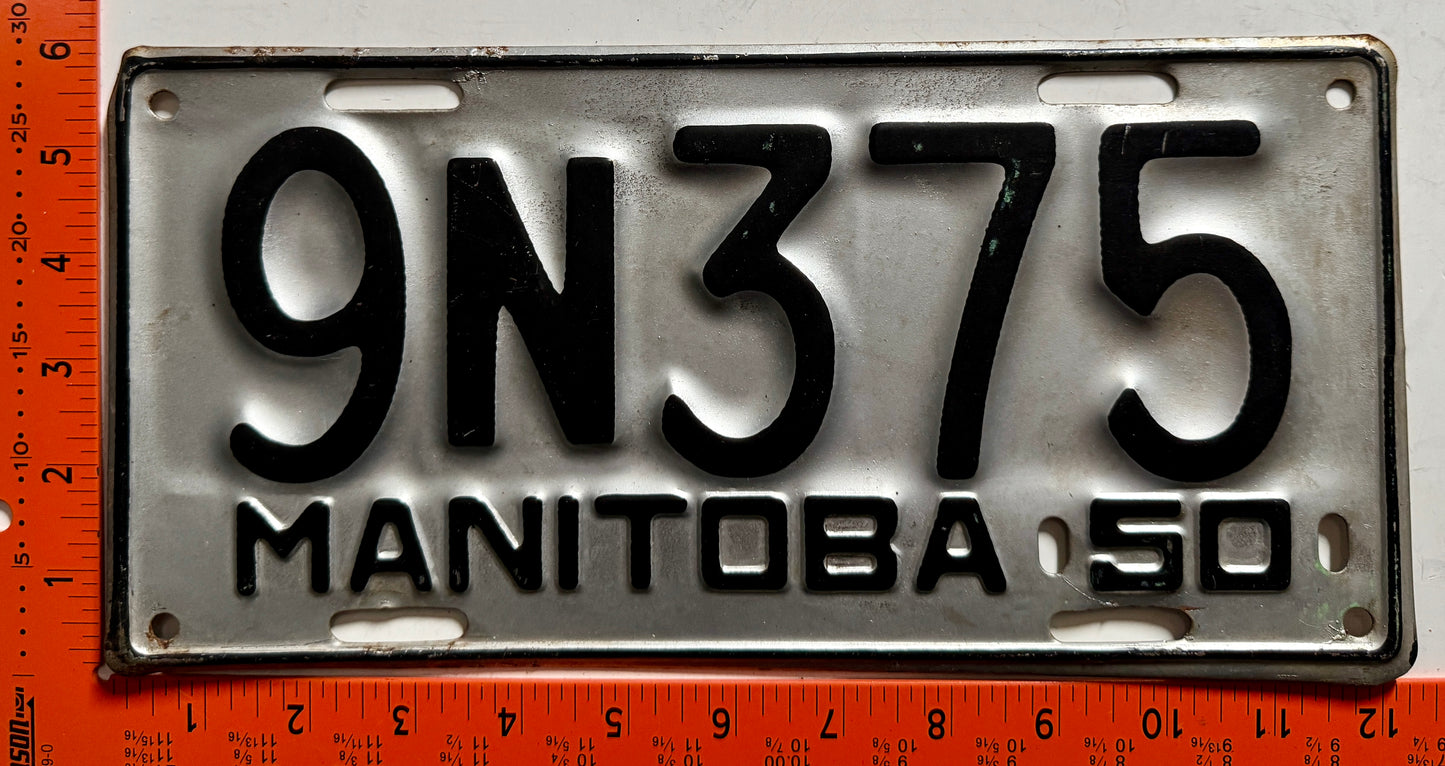 1950 Manitoba #9N375 Passenger License Plate