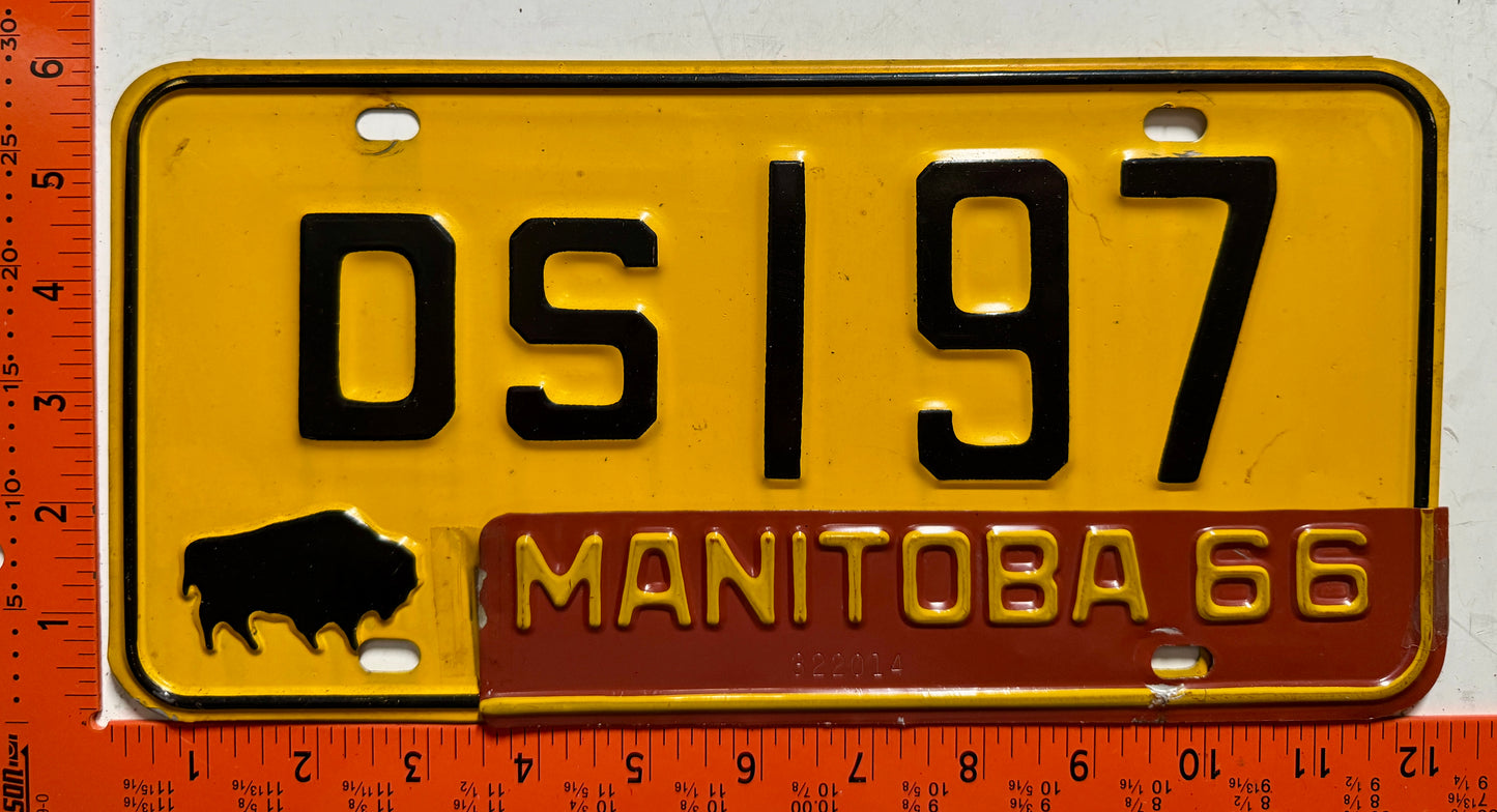 1966 Manitoba #DS197 Passenger License Plate