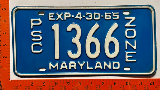 1965 Maryland #1366 PSC Zone (Bus) License Plate