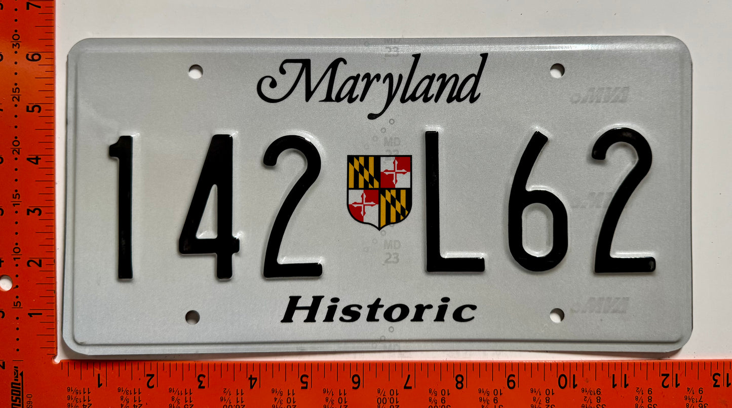 undated Maryland #142 L62 Historic License Plate