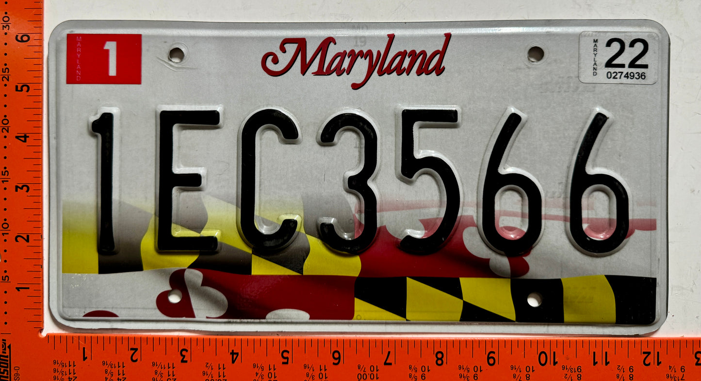 2022 Maryland #1EC3566 Passenger License Plate