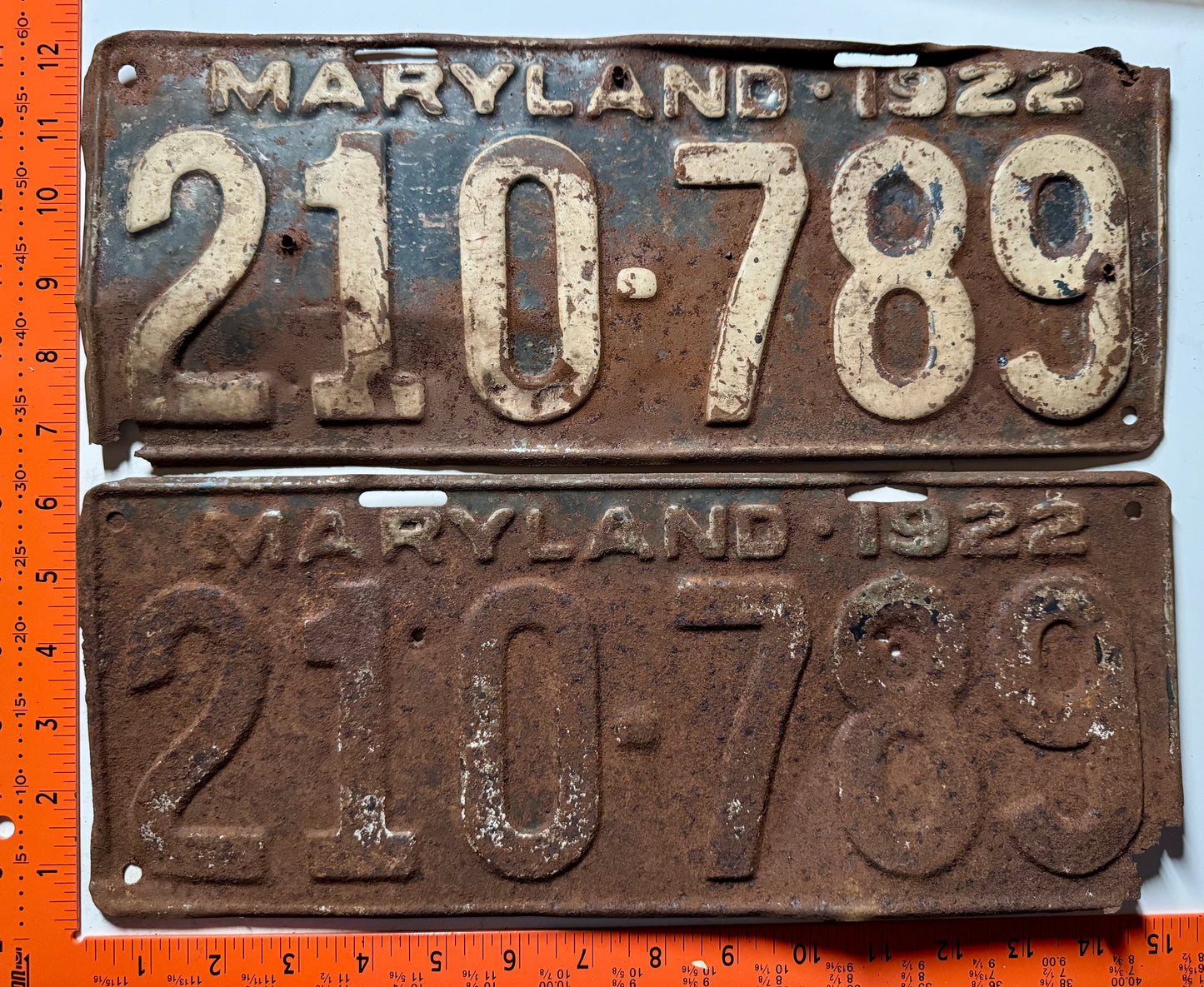 1922 Maryland #210-789 Passenger License Plate (Pair)