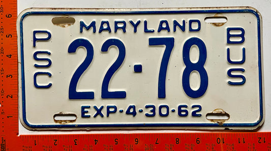 1962 Maryland #22-78 PSC Bus License Plate